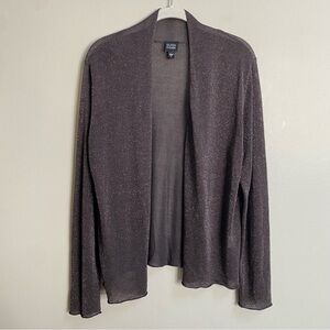 Eileen Fisher Brown Lurex Open Front Linen Blend Cardigan Sweater Size Large